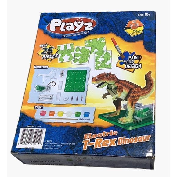 Playz Electric T-Rex Dinosaur 4D Dino DYI Assembly Construction Paint Design - Picture 2 of 7